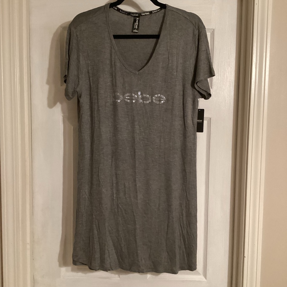 NWT Bebe sleep shirt  Gray soft t-shirt fabric w/ bling Large